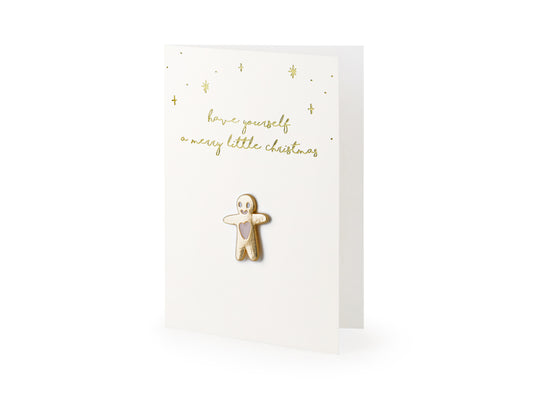 Merry Christmas Card with Enamel Gingerbread Pin