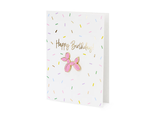 Happy Birthday Card with Enamel Balloon Dog Pin